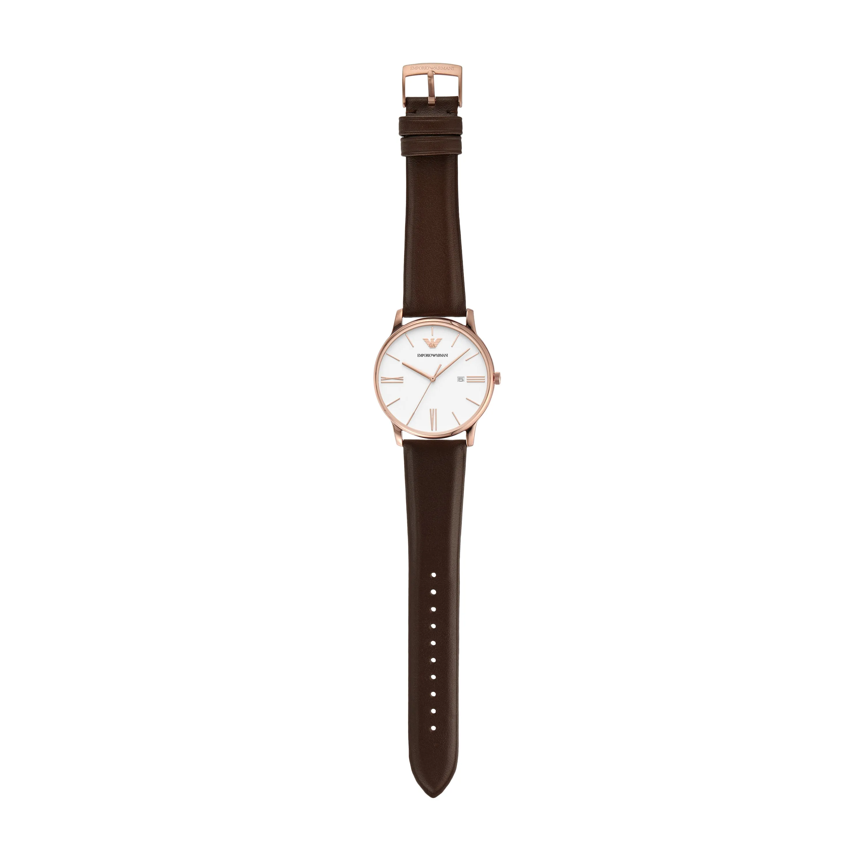 Emporio Armani Elegant White Dial Brown Leather Watch AR11572
