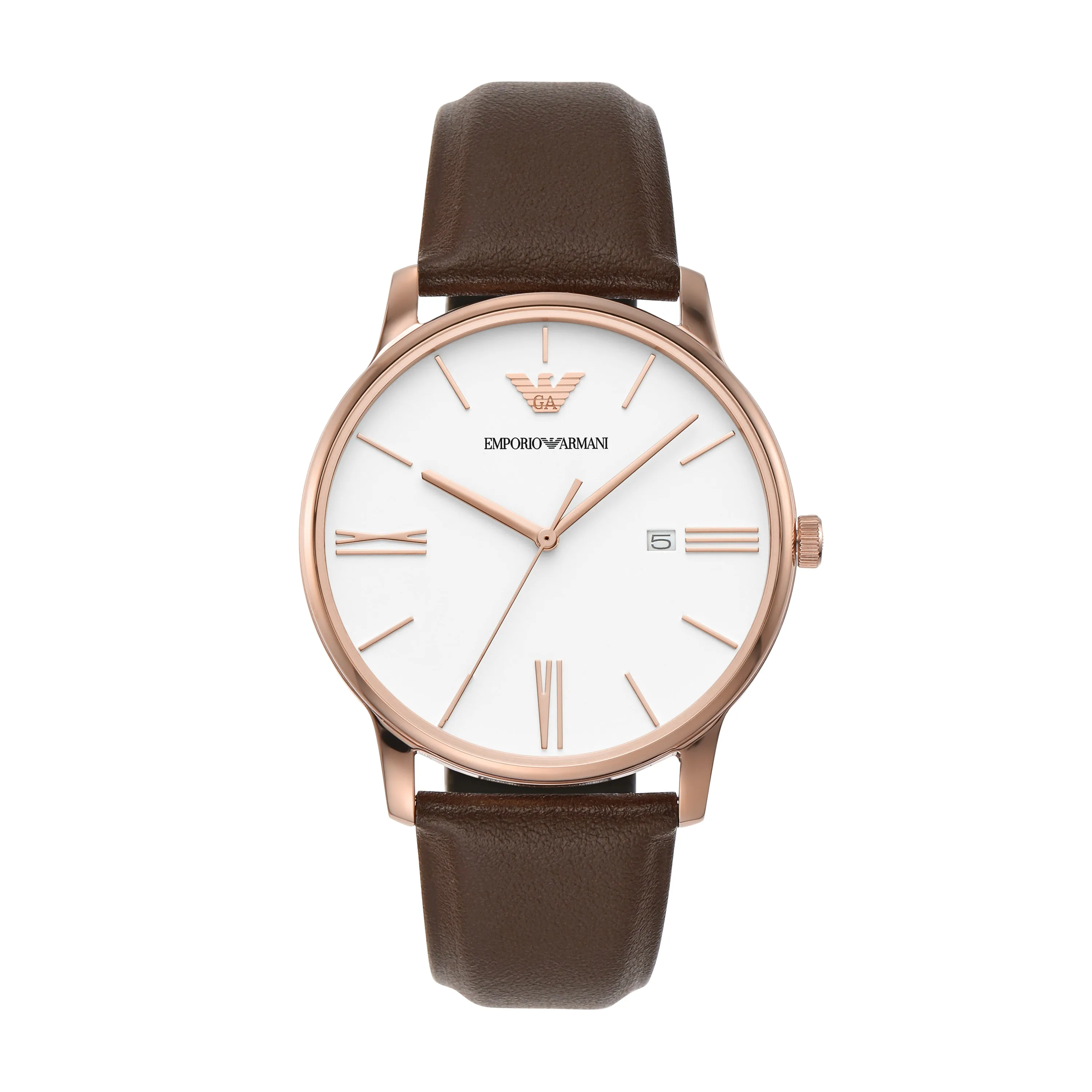 Emporio Armani Elegant White Dial Brown Leather Watch AR11572