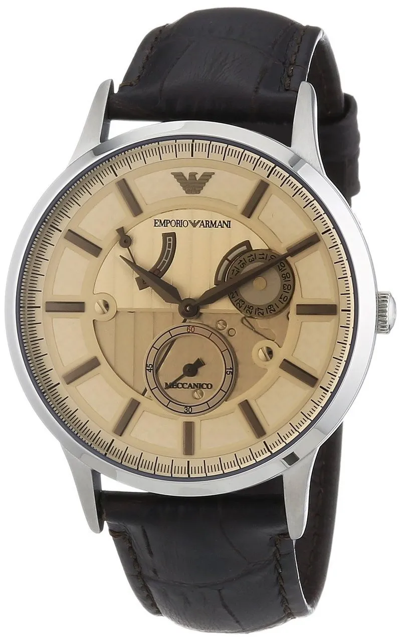 Emporio Armani Men's Automatic Watch Brown Leather Champagne Dial AR4660