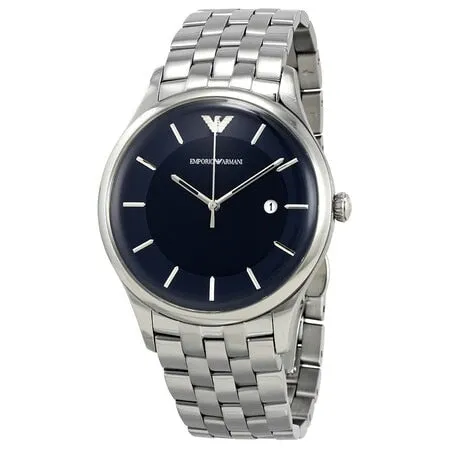 Emporio Armani Men's Stainless Steel Watch with Blue Dial and Date Display