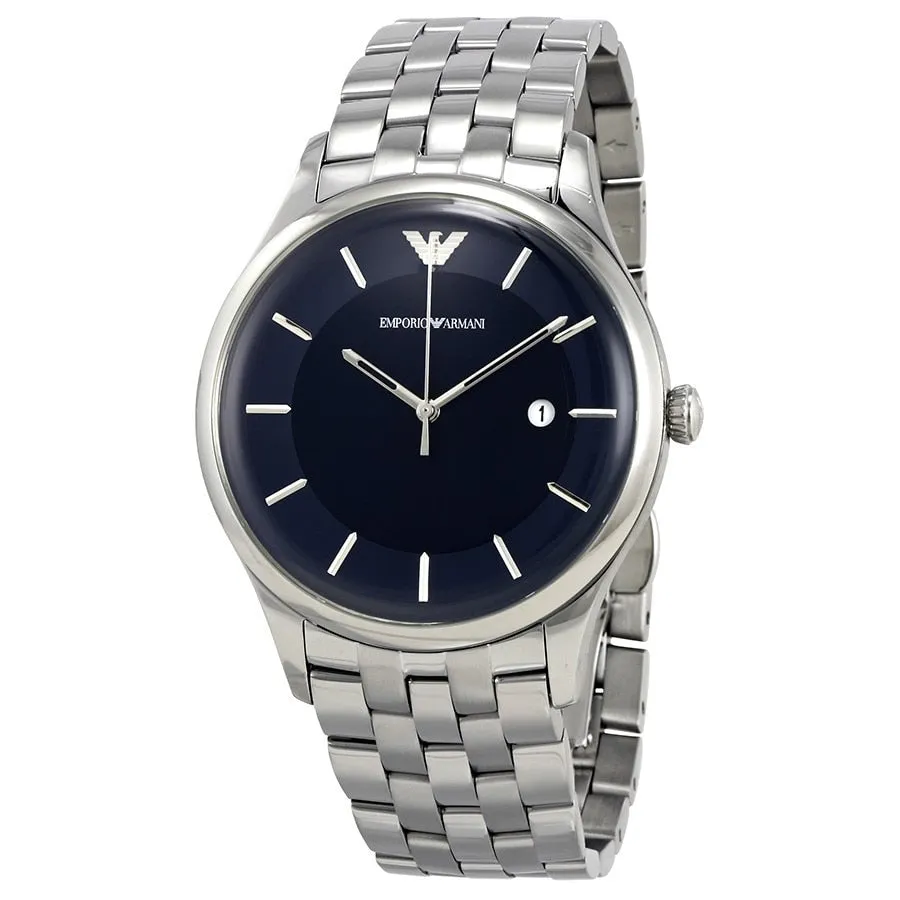 Emporio Armani Men's Stainless Steel Watch with Blue Dial and Date Display