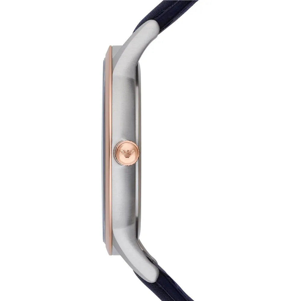 Emporio Armani Renato Blue Dial Men's Watch with Rose Gold Accents