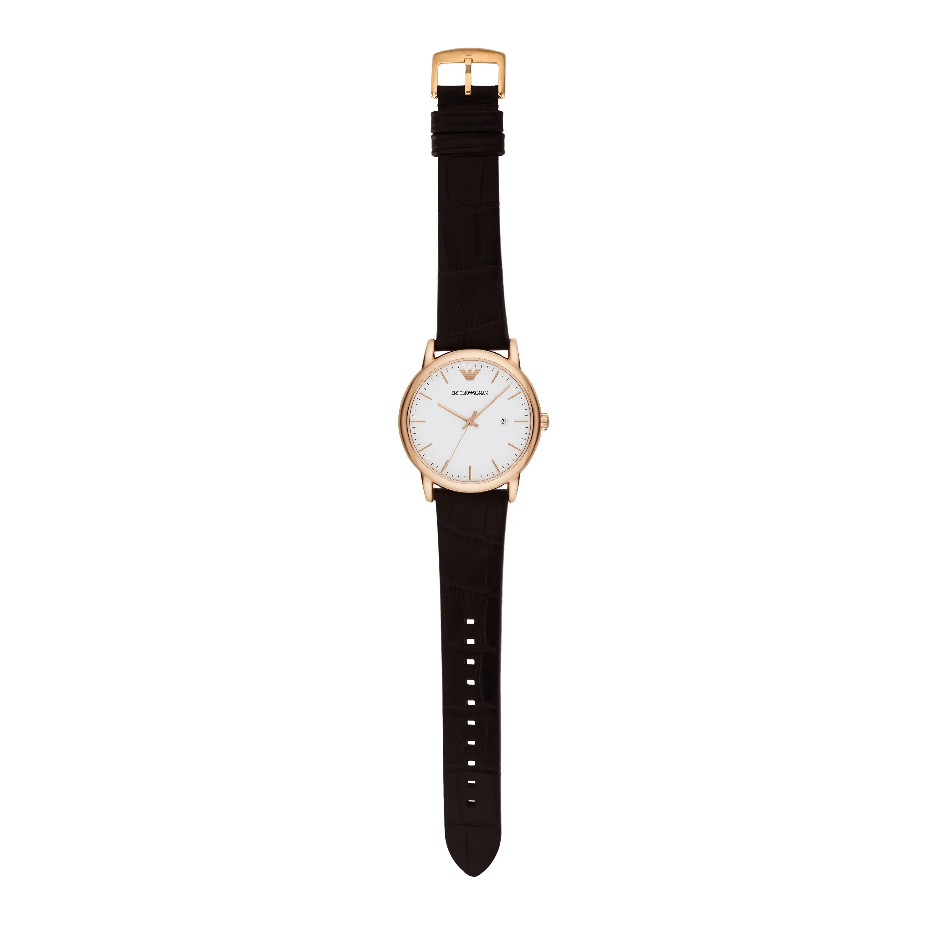Emporio Armani White Dial Brown Leather Strap Watch Model AR2502