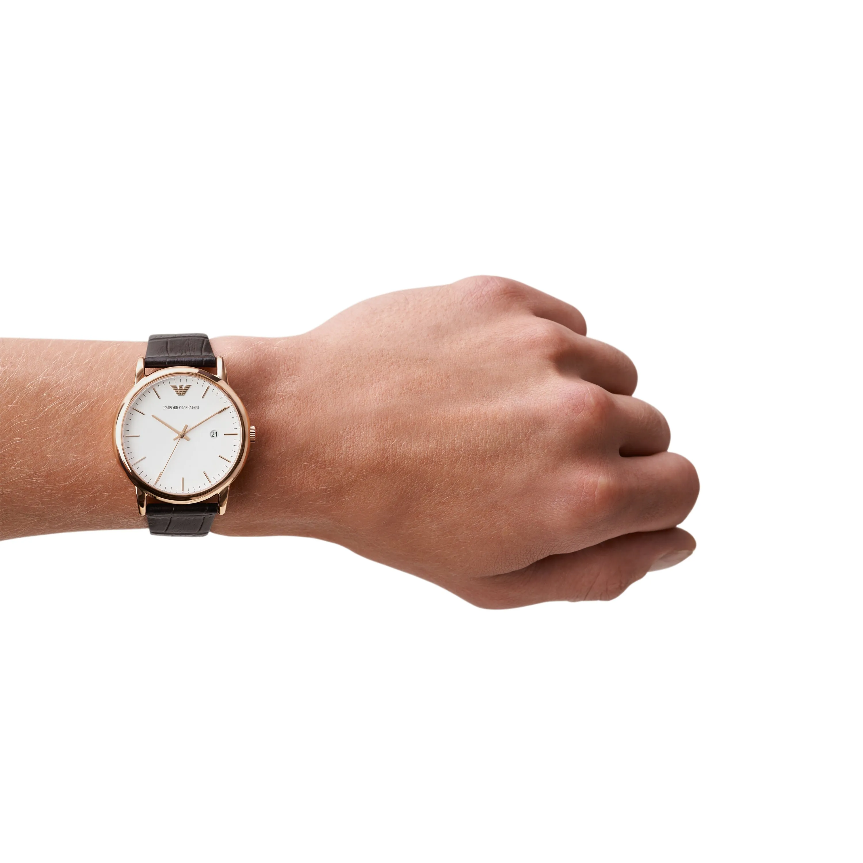 Emporio Armani White Dial Brown Leather Strap Watch Model AR2502