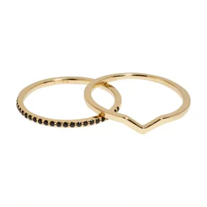 Ensemble de bagues CLUSE Essentielle Gold Chevron and Black Crystal CLJ41004