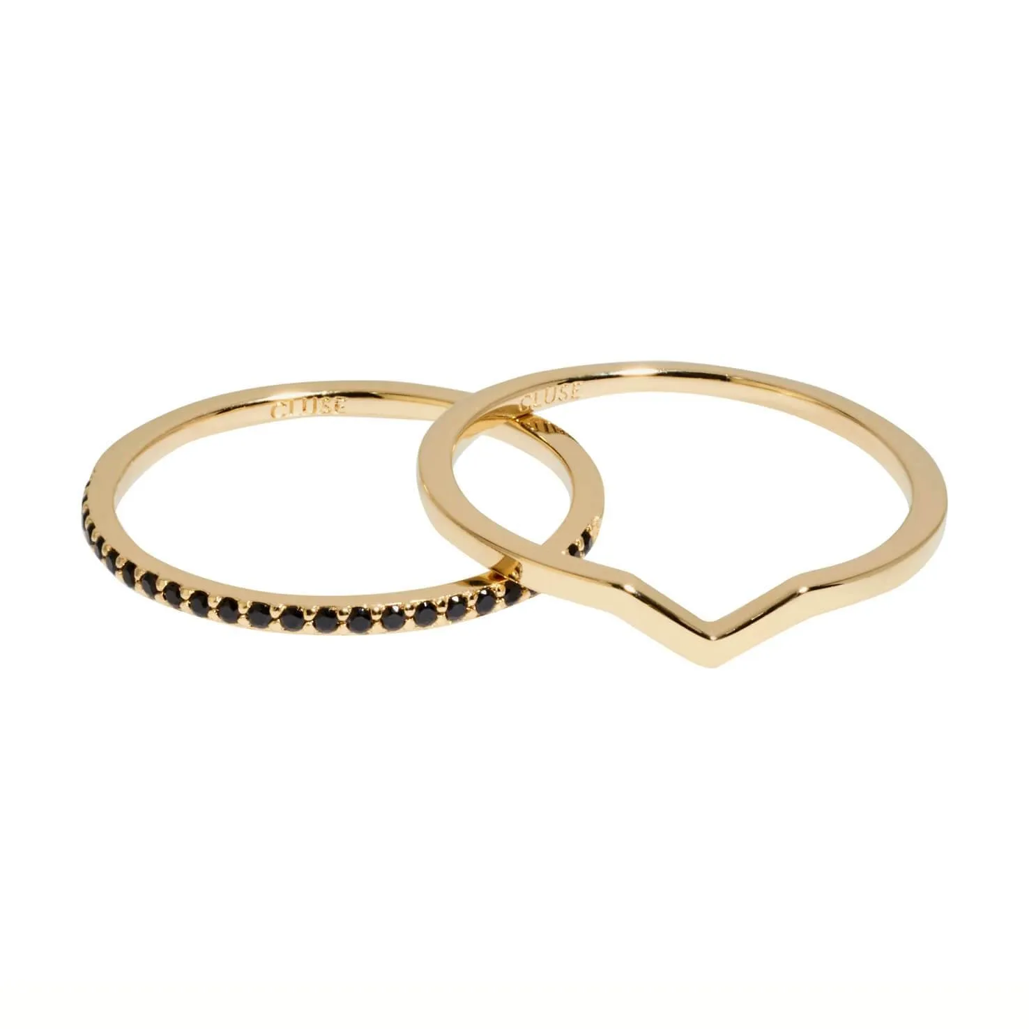 Ensemble de bagues CLUSE Essentielle Gold Chevron and Black Crystal CLJ41004