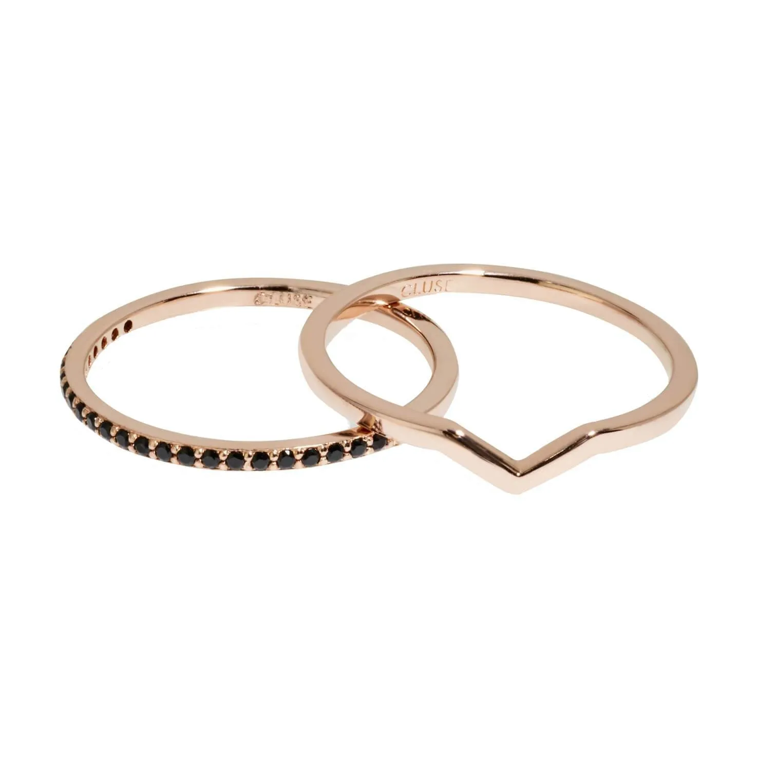 Ensemble de bagues CLUSE Essentielle Rose Gold Chevron and Black Crystal CLJ40004