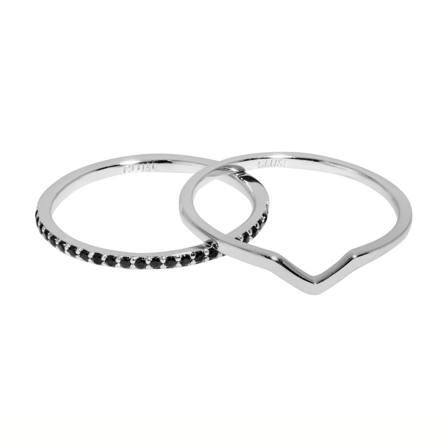 Ensemble de bagues CLUSE Essentielle Silver Chevron and Black Crystal CLJ42004