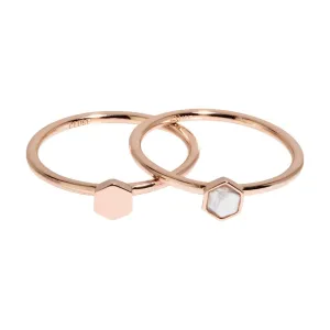 Ensemble de bagues CLUSE Idylle Rose Gold Solid and Marble Hexagon CLJ40001