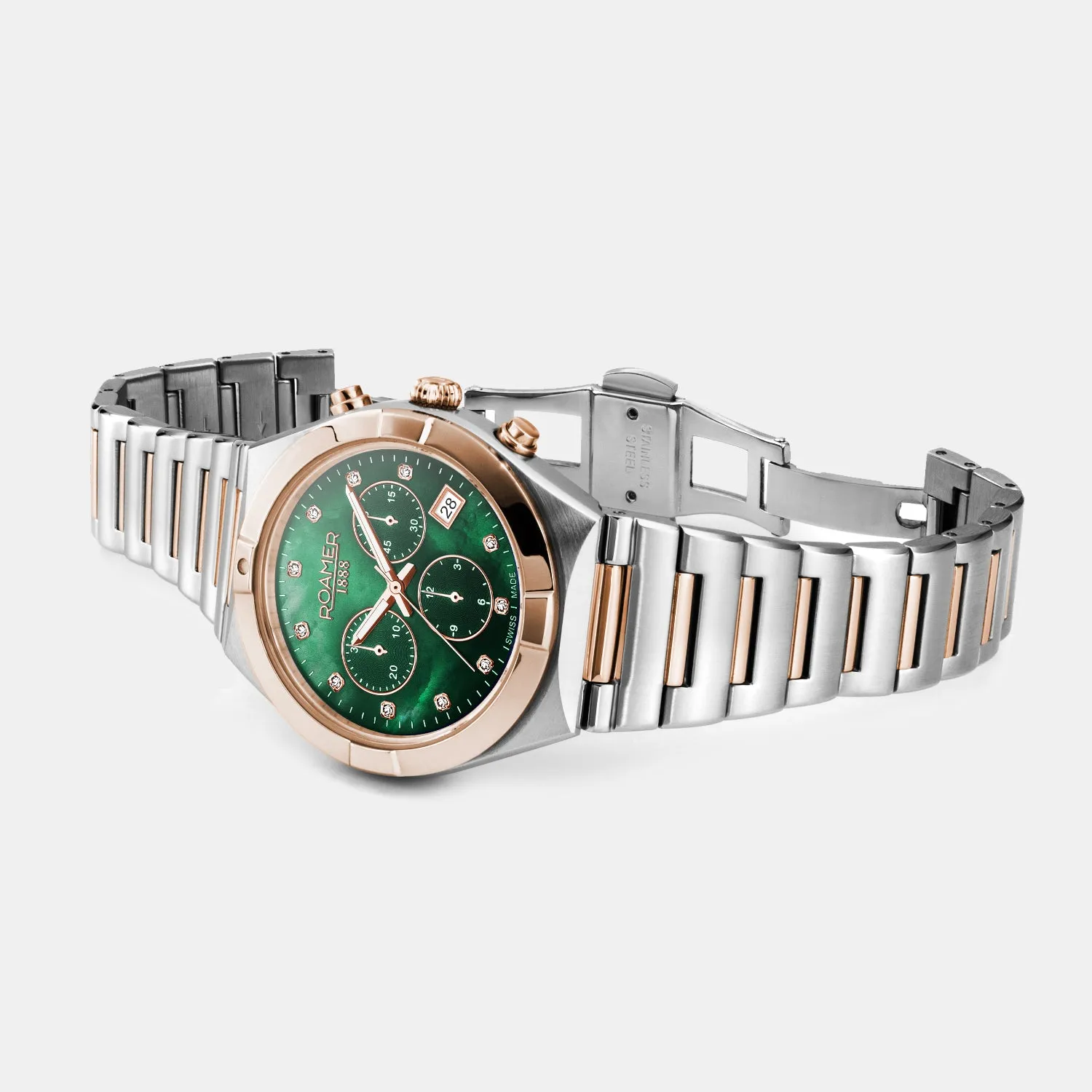 Eos Women Quartz Green Mother Of Pearl Dial Chronograph Stainless Steel Watch 987837 49 70 20