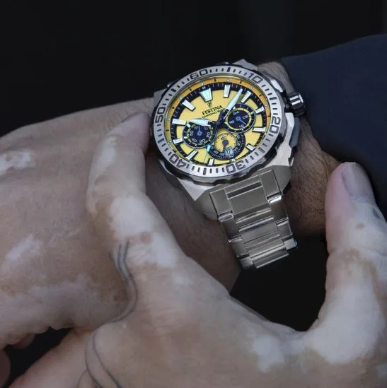 Festina Chrono Bike Yellow Dial Stainless Steel Strap Watch F20724/4
