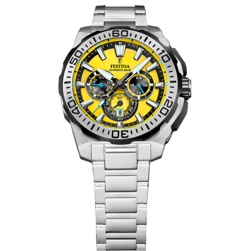 Festina Chrono Bike Yellow Dial Stainless Steel Strap Watch F20724/4
