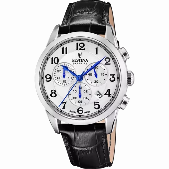 Festina Swiss Made White Dial Black Leather Strap Men's Watch F20041/1