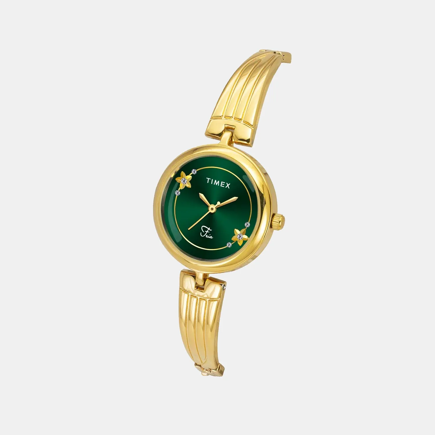 Fria Women Quartz Green Dial Analog Brass Watch TWEL19801