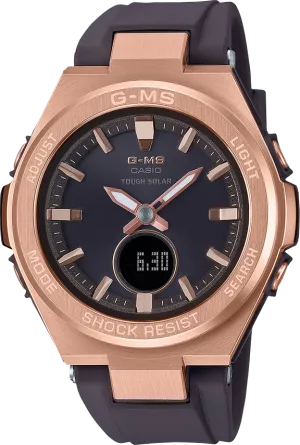 G-MS Rose Gold Solar Brown Band Women's Watch MSGS200G-5A