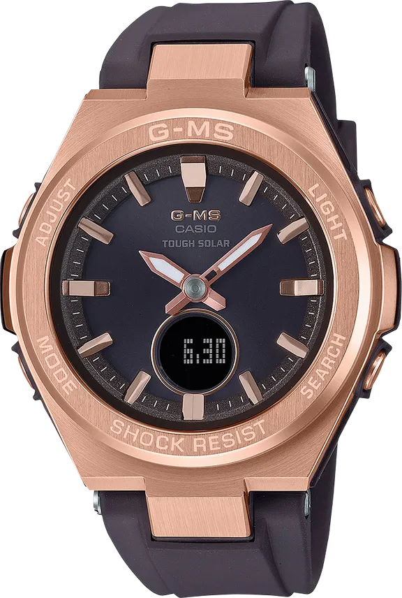 G-MS Rose Gold Solar Brown Band Women's Watch MSGS200G-5A