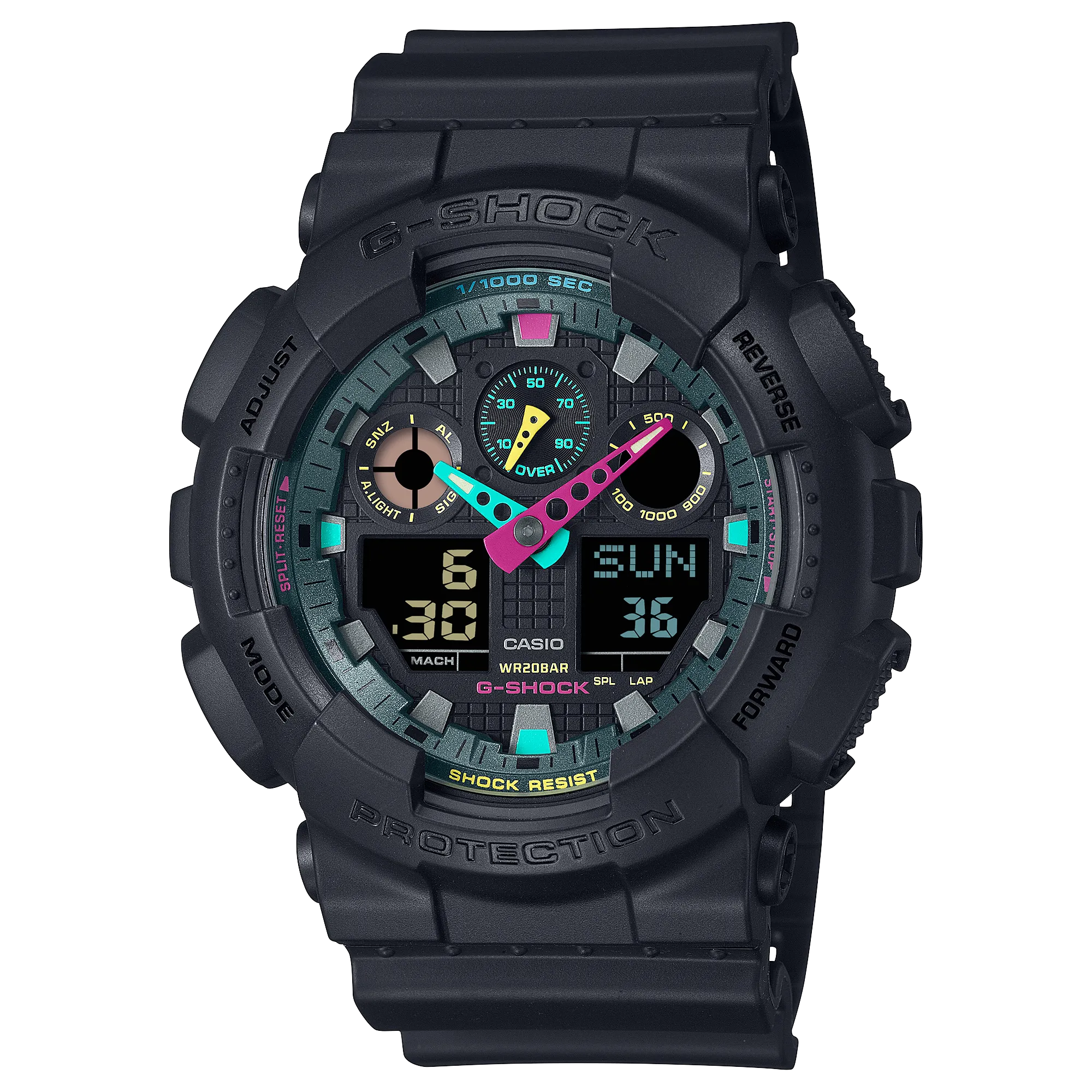 G-Shock Analog Digital DUO Multi-Fluro Black Resin Band Watch GA100MF-1A