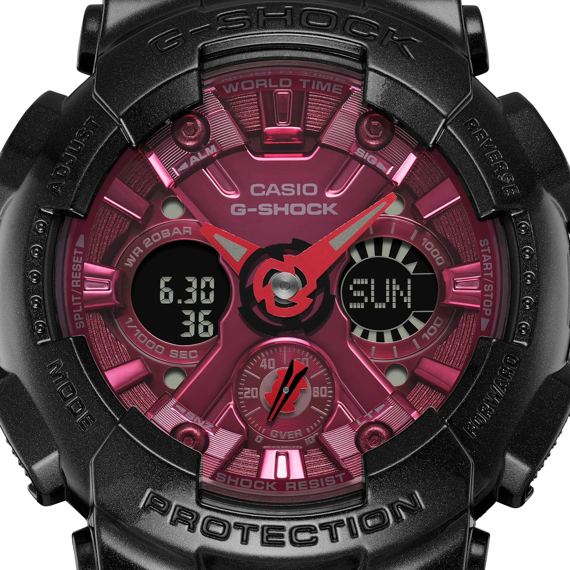 G-Shock Analog-Digital Pink Dial Black Resin Band Watch GMAS120RB-1A