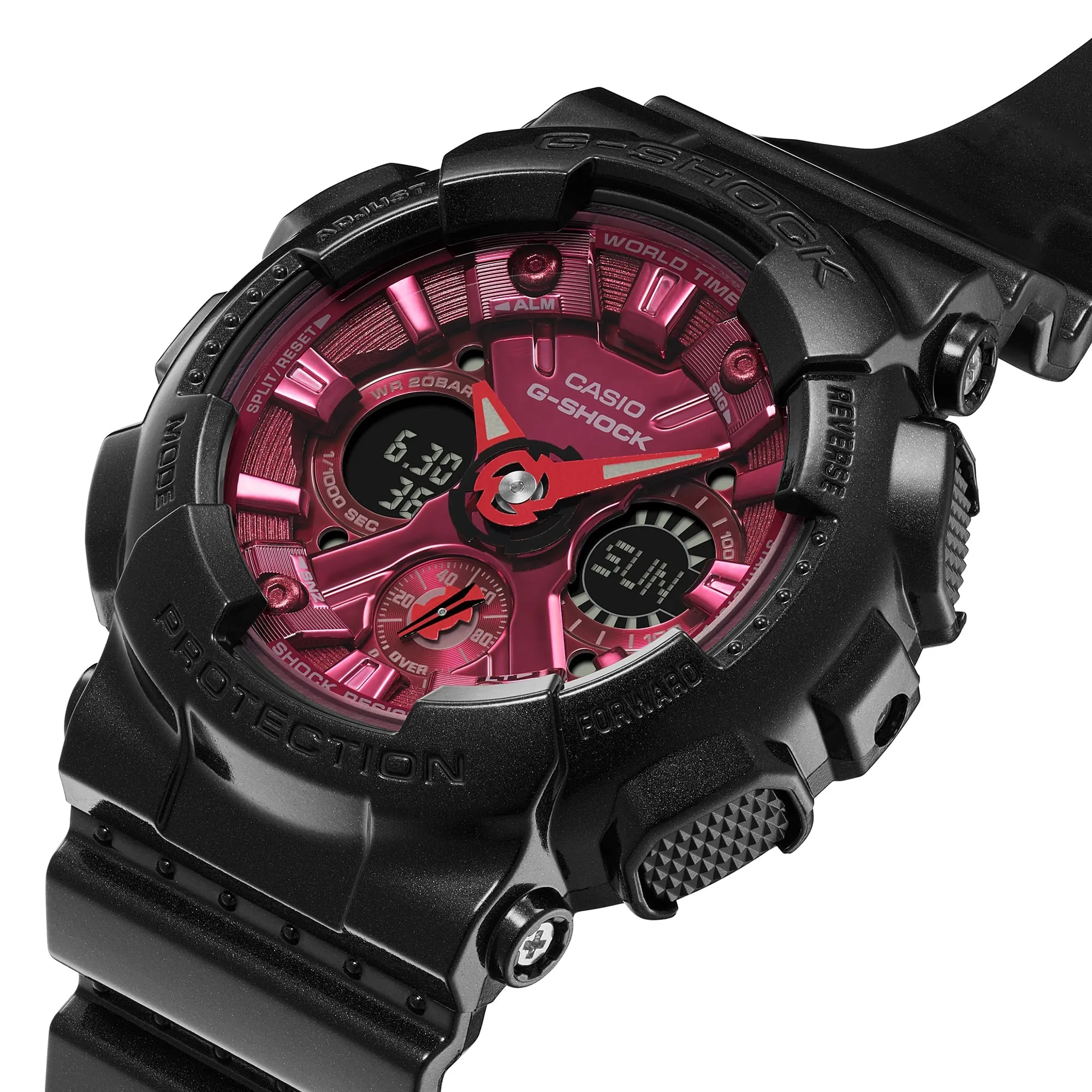 G-Shock Analog-Digital Pink Dial Black Resin Band Watch GMAS120RB-1A