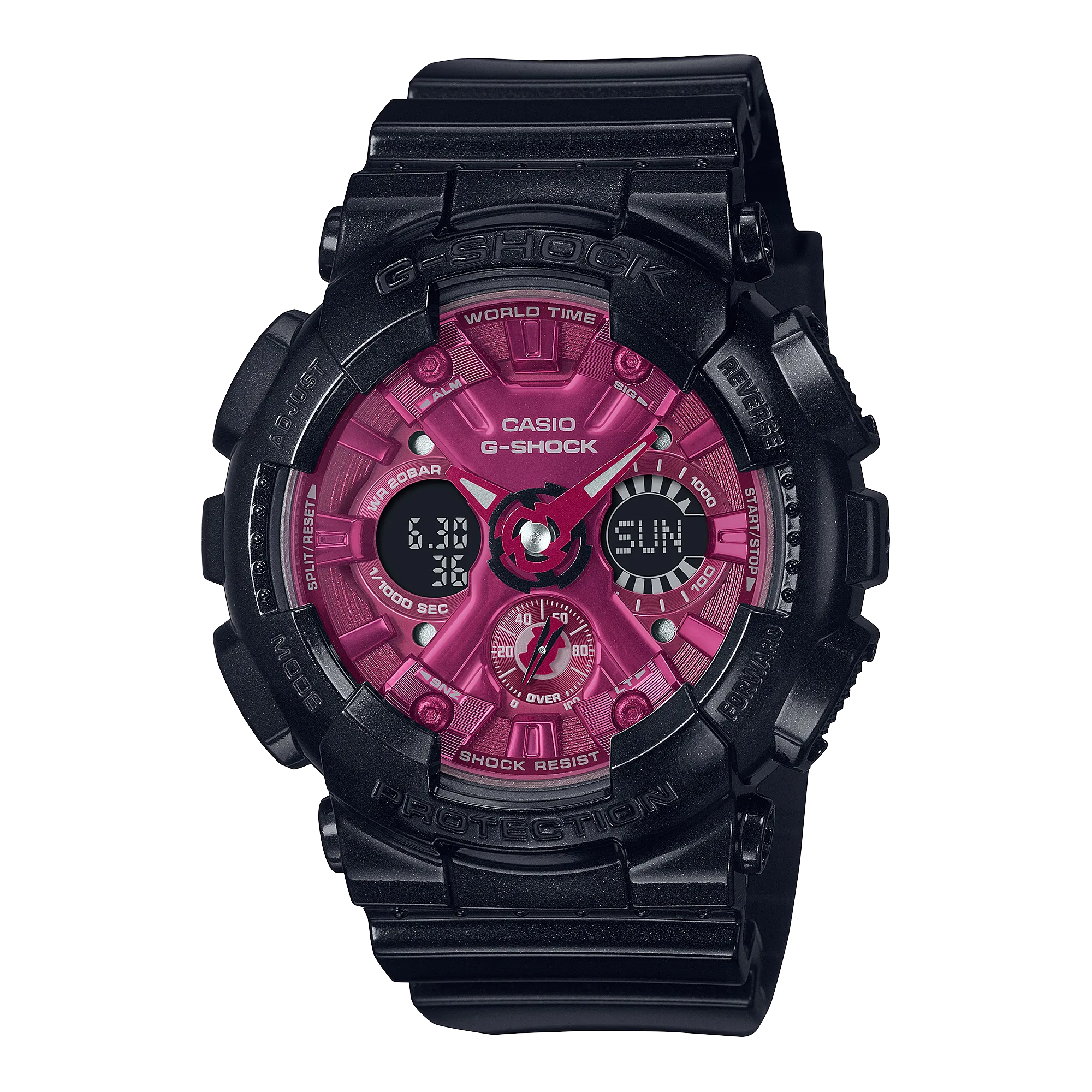 G-Shock Analog-Digital Pink Dial Black Resin Band Watch GMAS120RB-1A