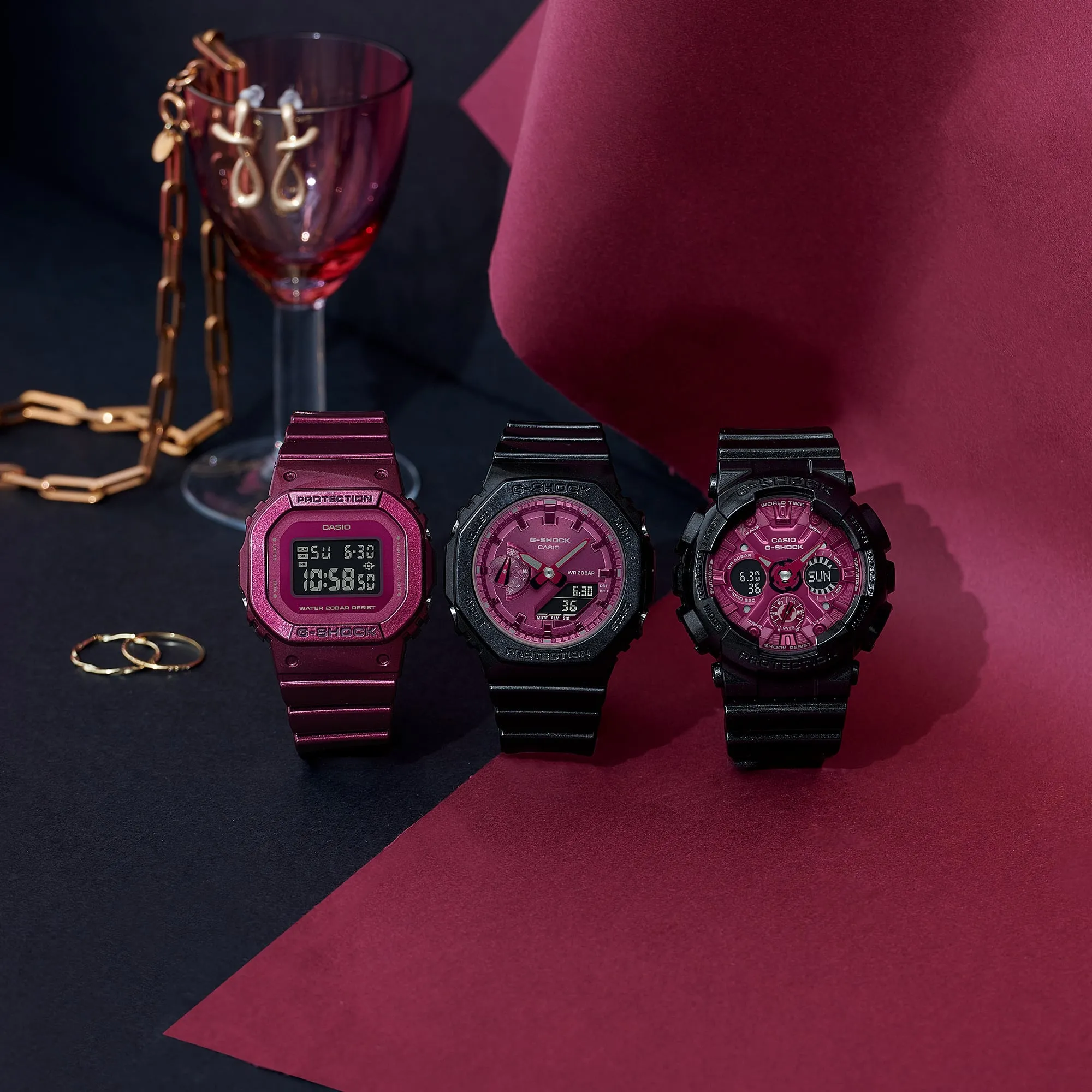 G-Shock Analog-Digital Pink Dial Black Resin Band Watch GMAS120RB-1A