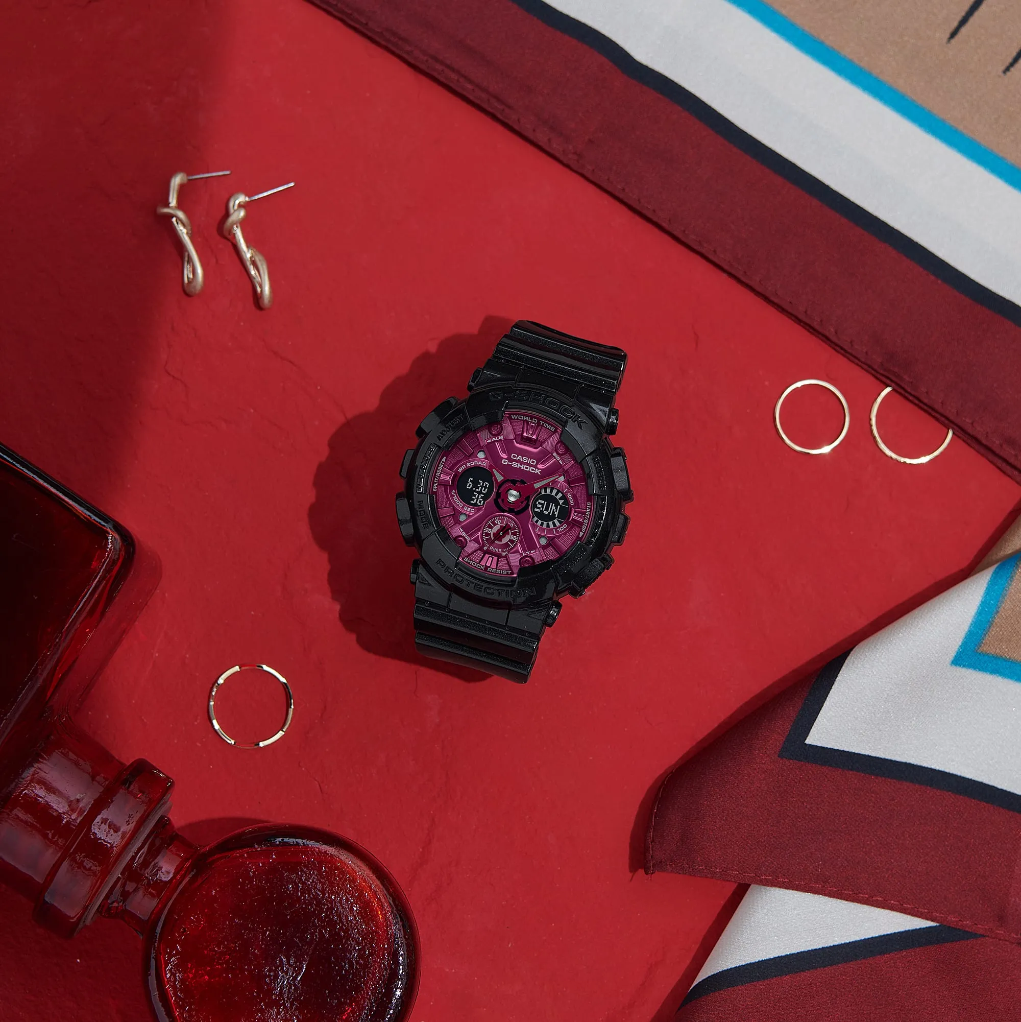 G-Shock Analog-Digital Pink Dial Black Resin Band Watch GMAS120RB-1A