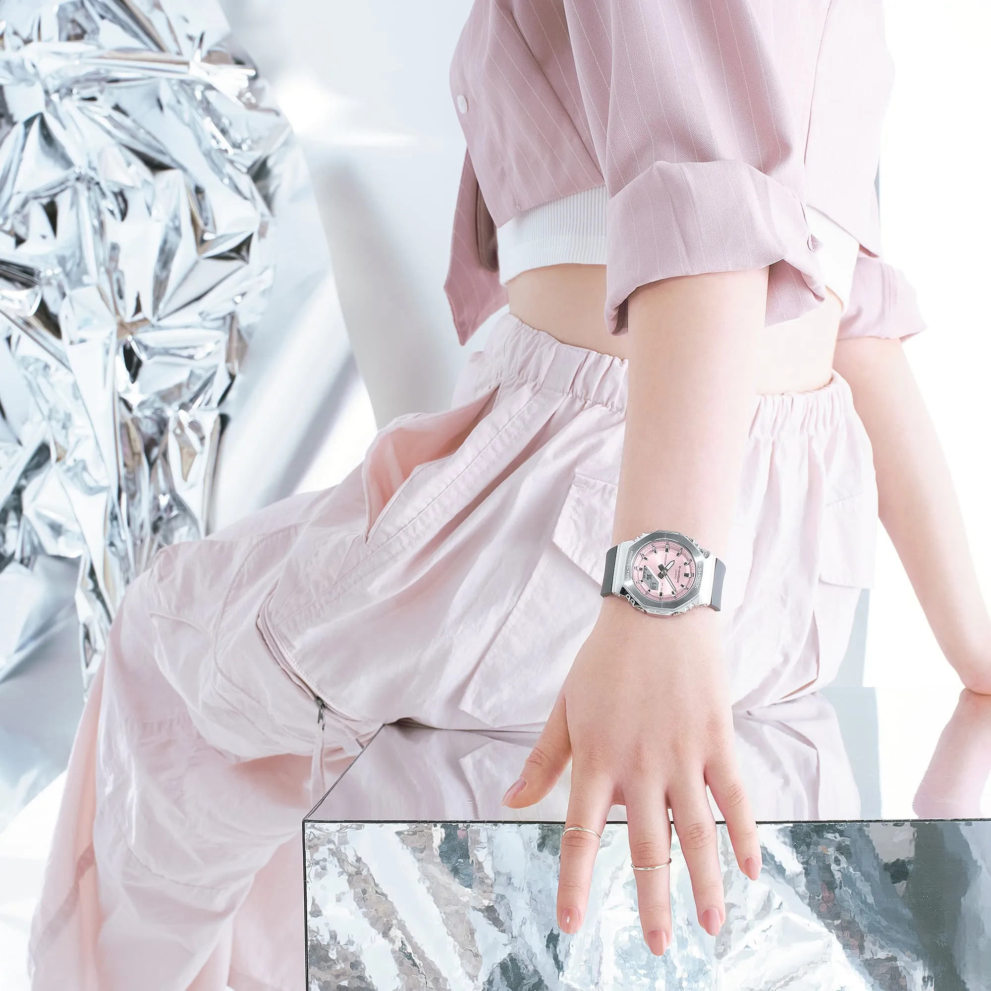 G-Shock Analog Digital Pink Dial Grey Resin Band Watch GMS2110-4A