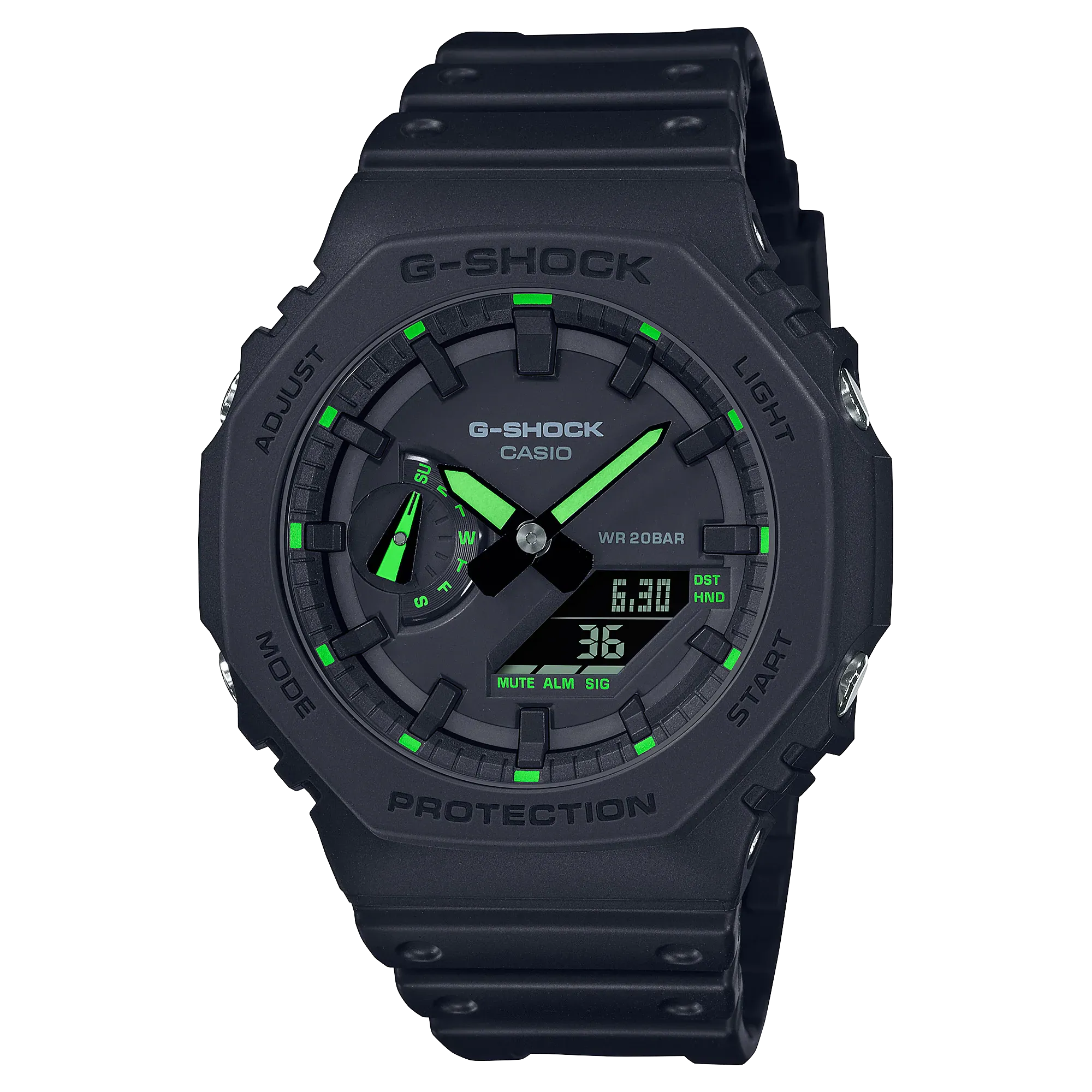 G-Shock Neon Accent Black Resin Band Watch GA2100-1A3