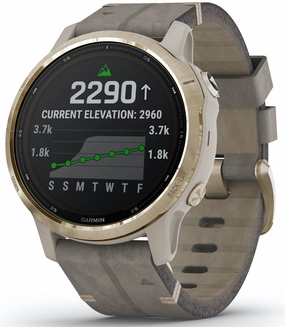 Garmin Watch Fenix 6S Pro Solar Light Gold With Shale Suede Band D