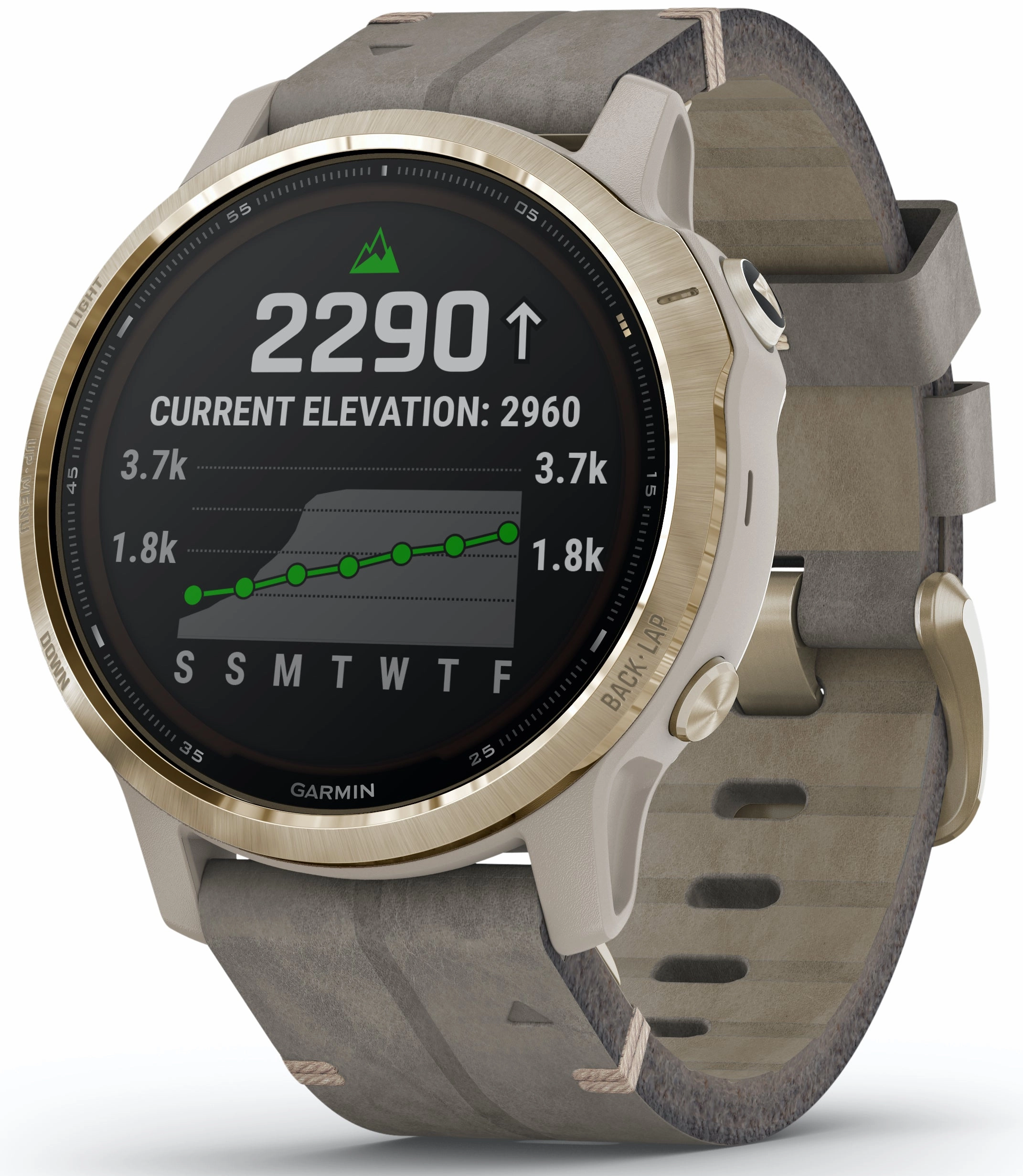 Garmin Watch Fenix 6S Pro Solar Light Gold With Shale Suede Band D