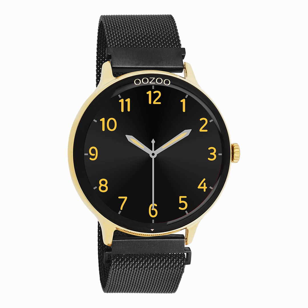 Gold coloured OOZOO smartwatch with black metal mesh bracelet - Q00137
