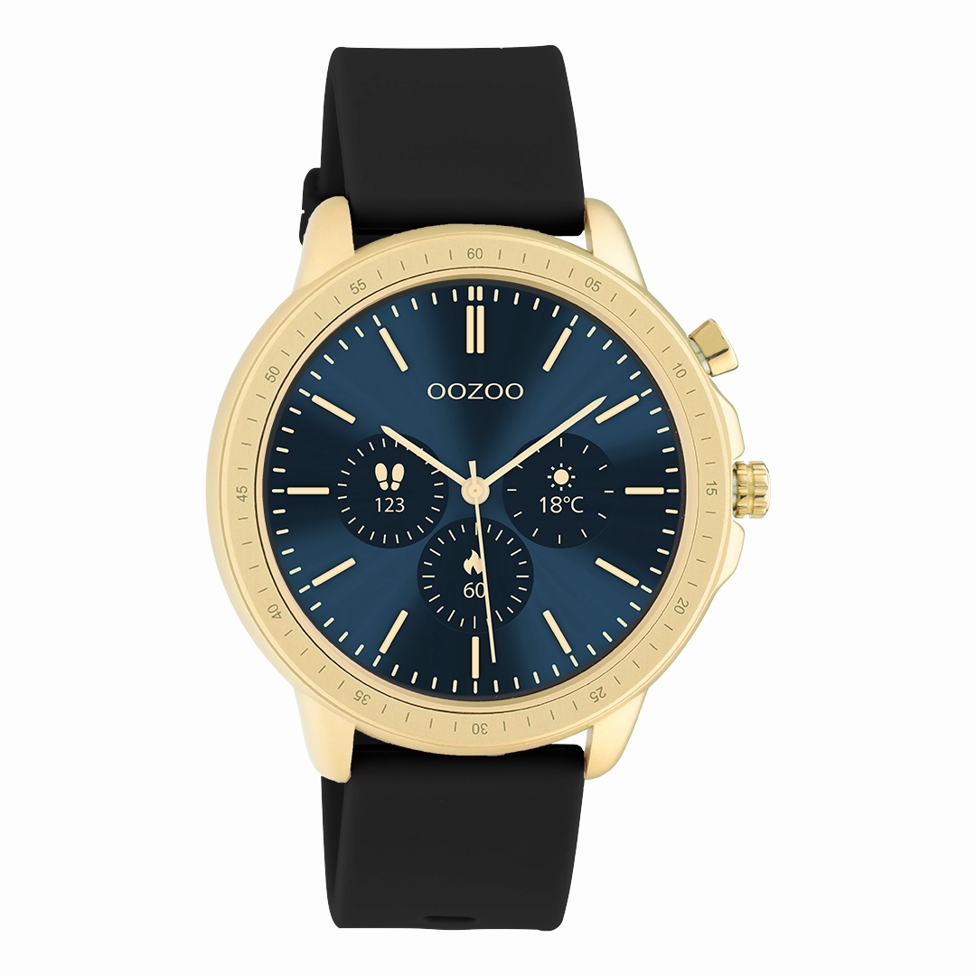 Gold coloured OOZOO smartwatch with black rubber strap - Q00301