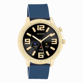 Gold coloured OOZOO smartwatch with dark blue rubber strap - Q00321