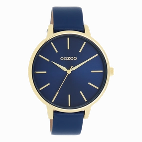 Gold coloured OOZOO watch with dark blue leather strap - C11292