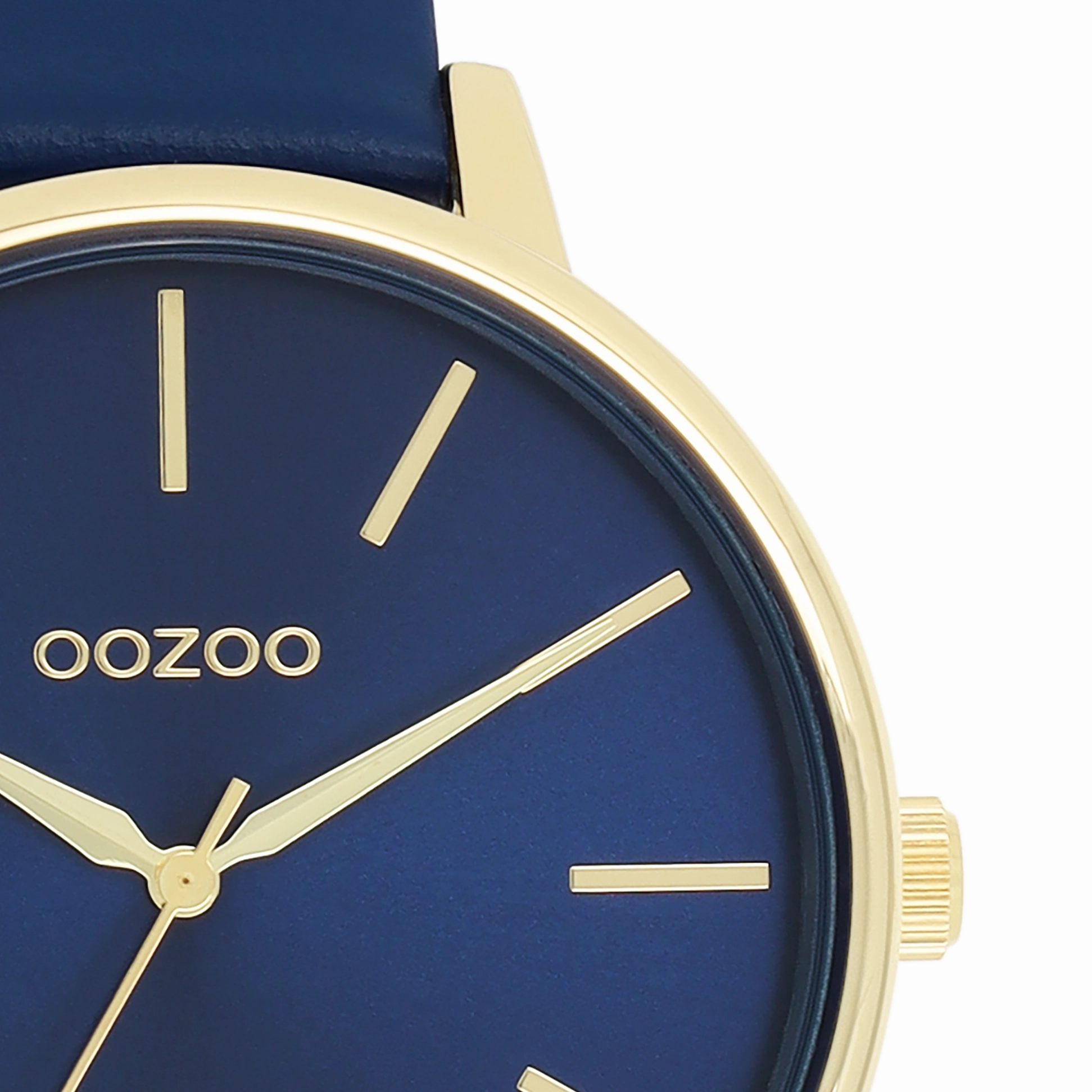 Gold coloured OOZOO watch with dark blue leather strap - C11292