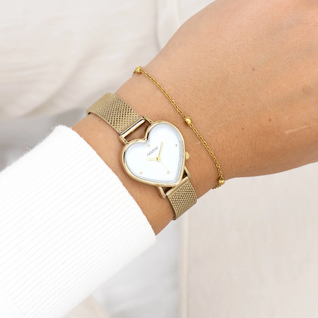 Gold coloured OOZOO watch with metal mesh bracelet - C11415