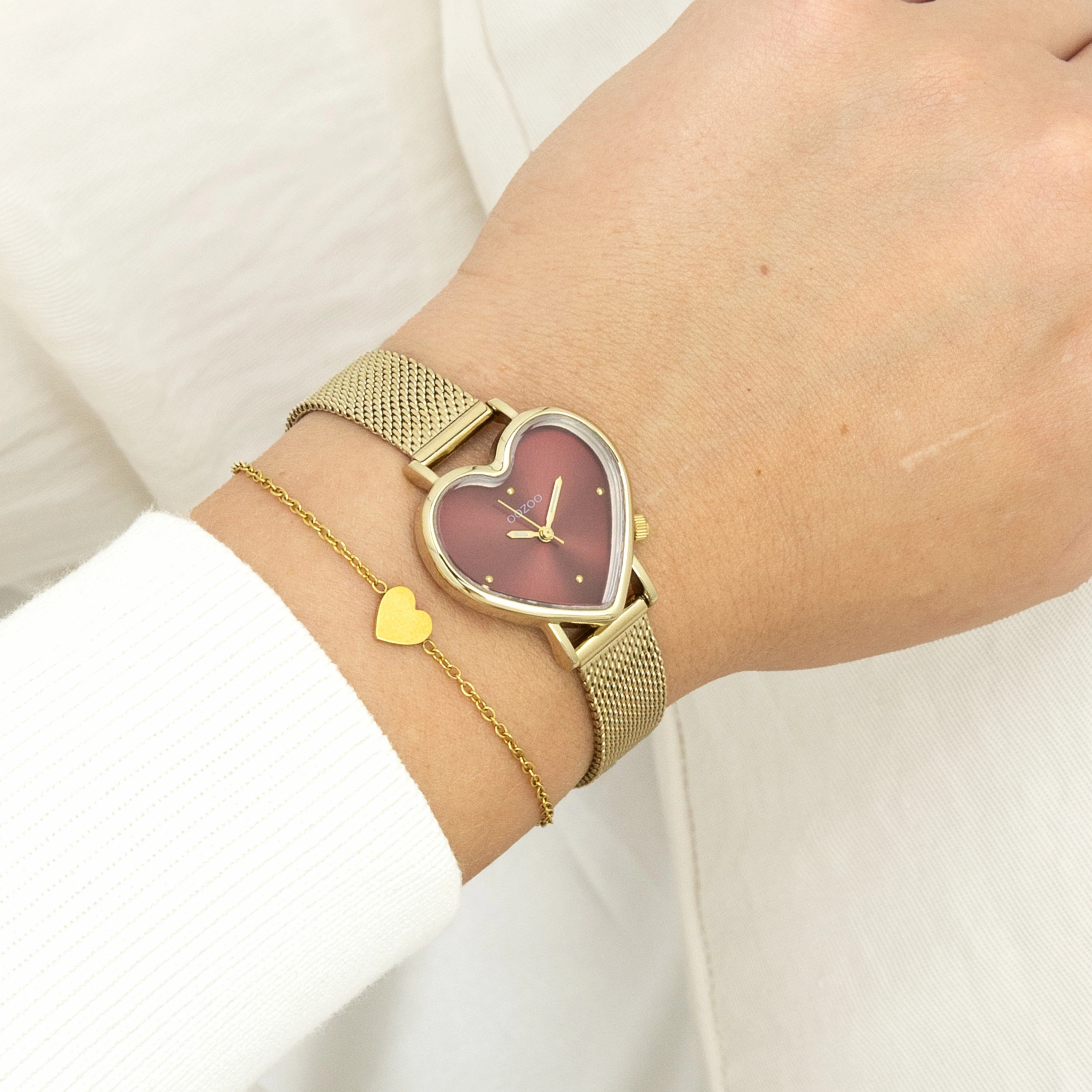 Gold coloured OOZOO watch with metal mesh bracelet - C11453