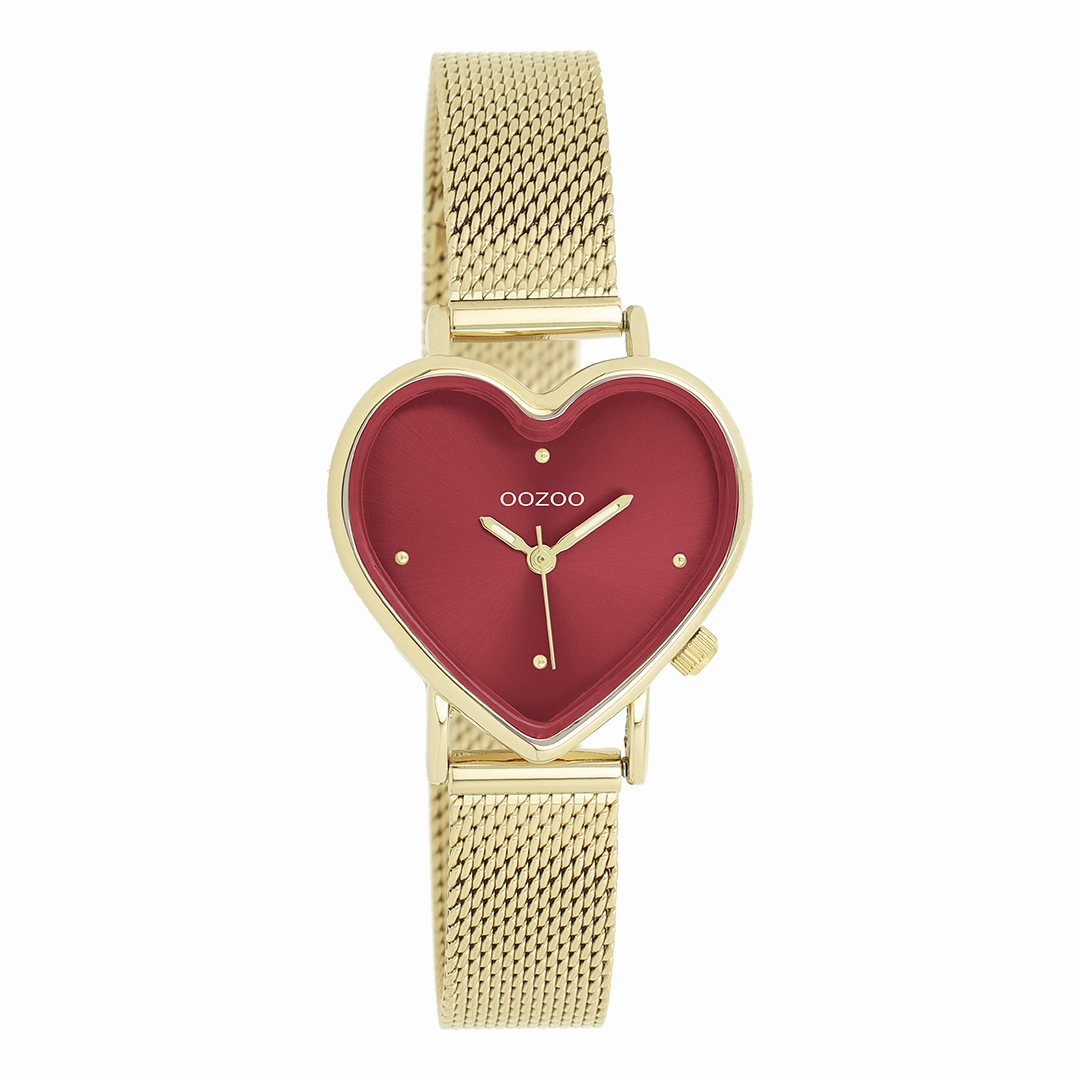 Gold coloured OOZOO watch with metal mesh bracelet - C11453
