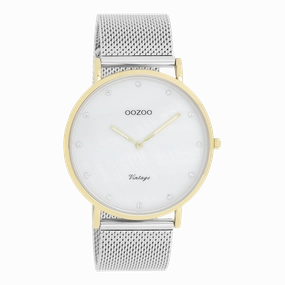 Gold coloured OOZOO watch with silver coloured metal mesh bracelet - C20115