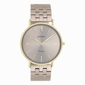 Gold coloured OOZOO watch with taupe stainless steel bracelet - C20404
