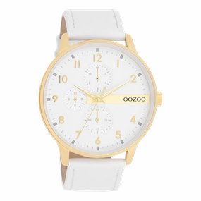 Gold coloured OOZOO watch with white leather strap - C11305