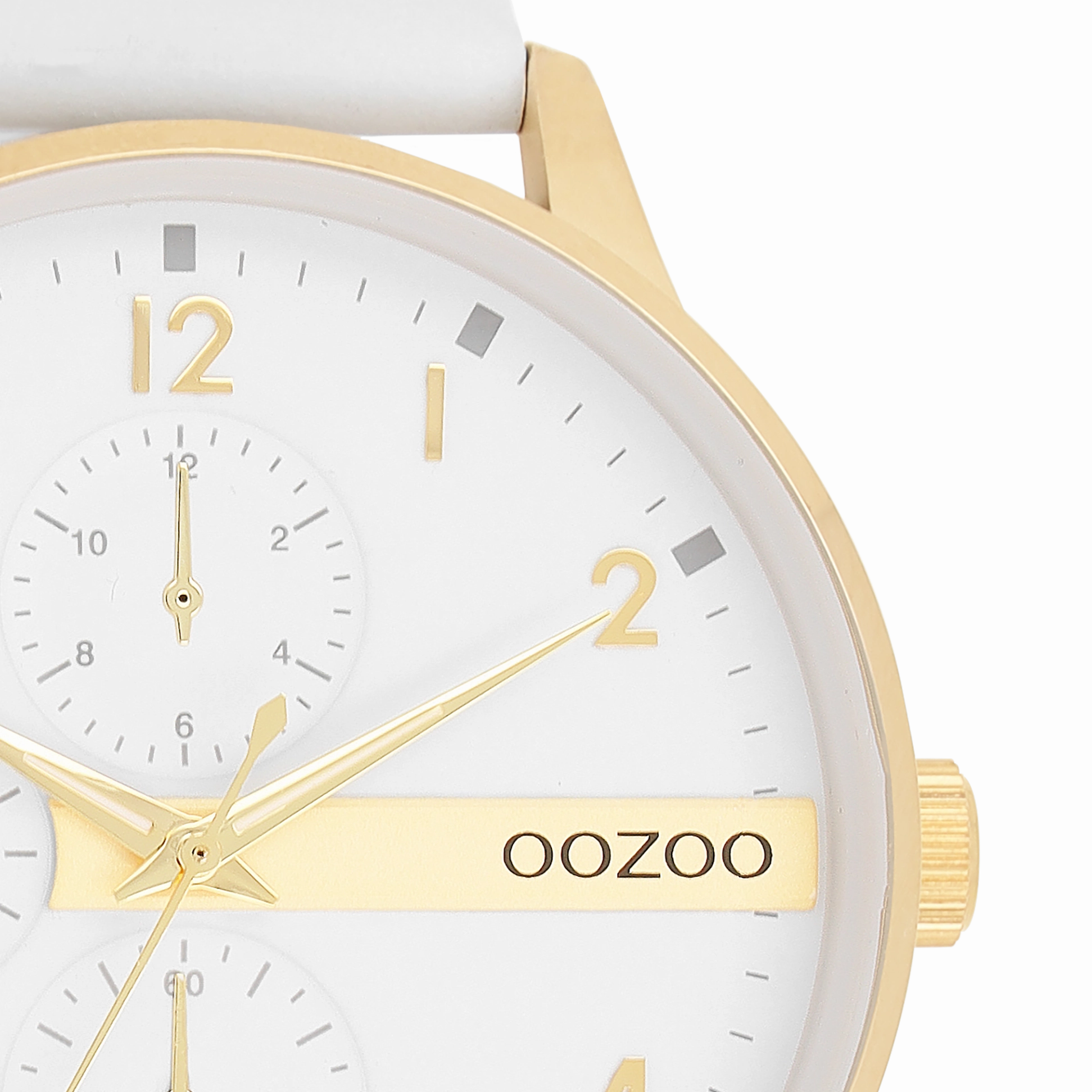 Gold coloured OOZOO watch with white leather strap - C11305