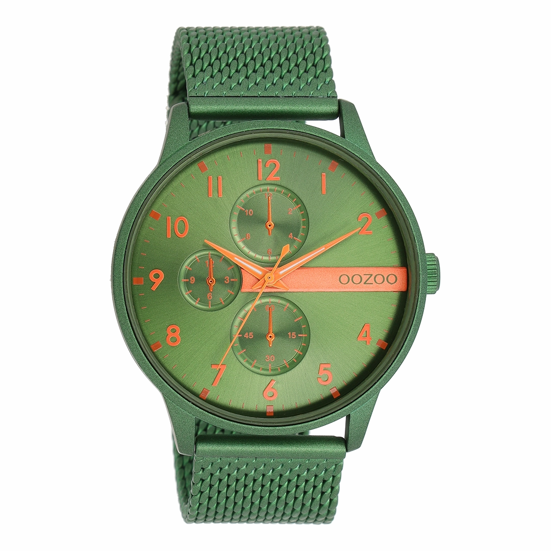 Green OOZOO watch with metal mesh bracelet - C11303