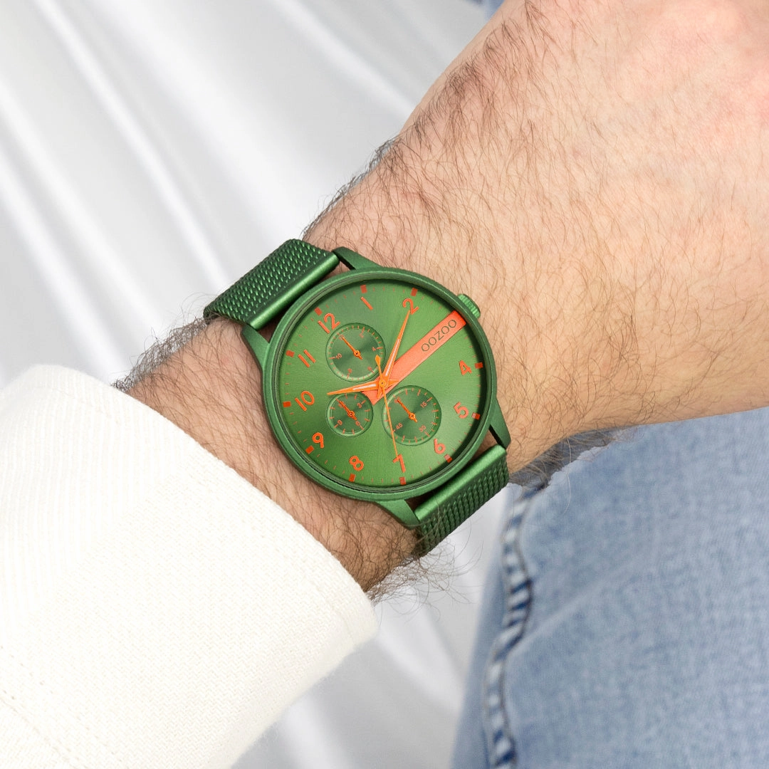 Green OOZOO watch with metal mesh bracelet - C11303