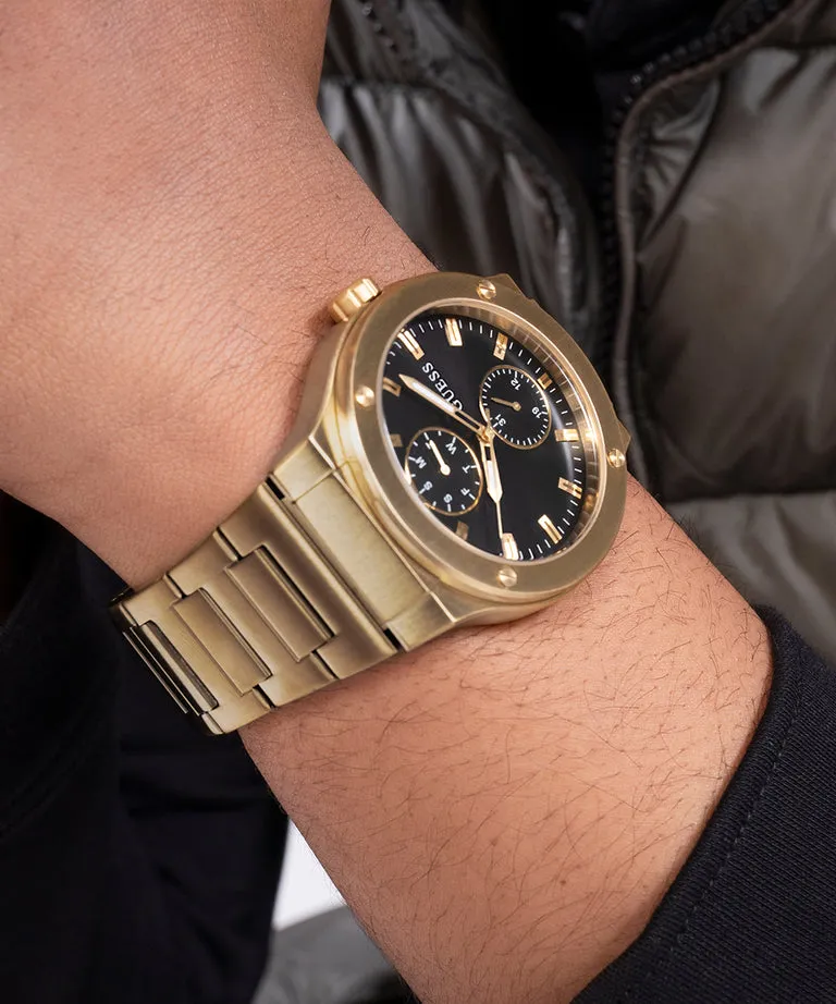Guess Jet Black Dial Gold Bracelet Multi-function GW0795G4