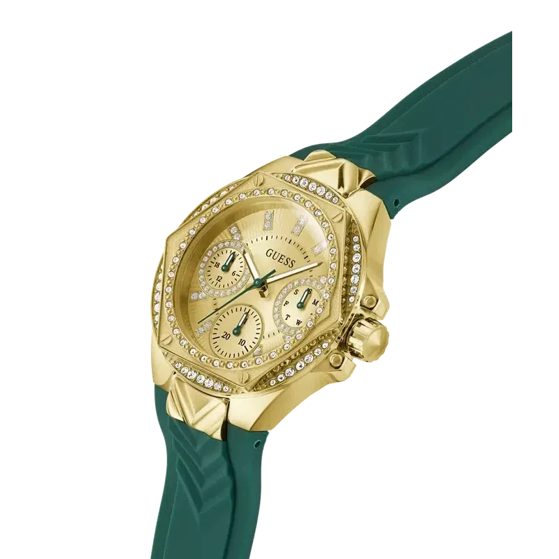 Guess Ladies Green Gold Tone Multi-function Watch