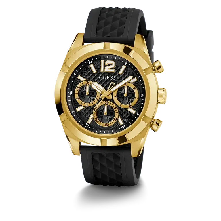 Guess Mens Black Gold Tone Multi-function Watch