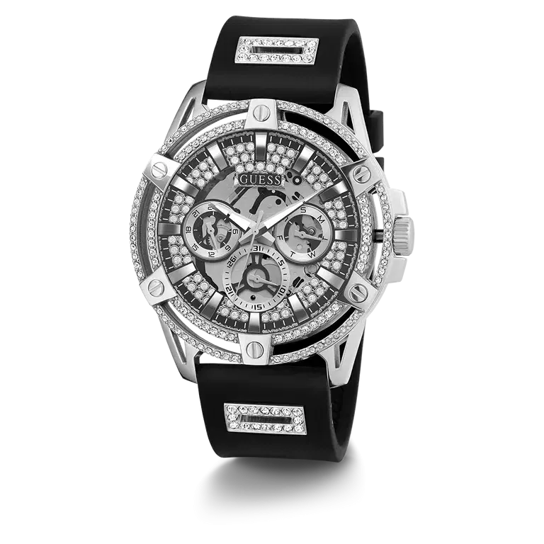 Guess Mens Black Silver Tone Multi-function Watch GW0537G1