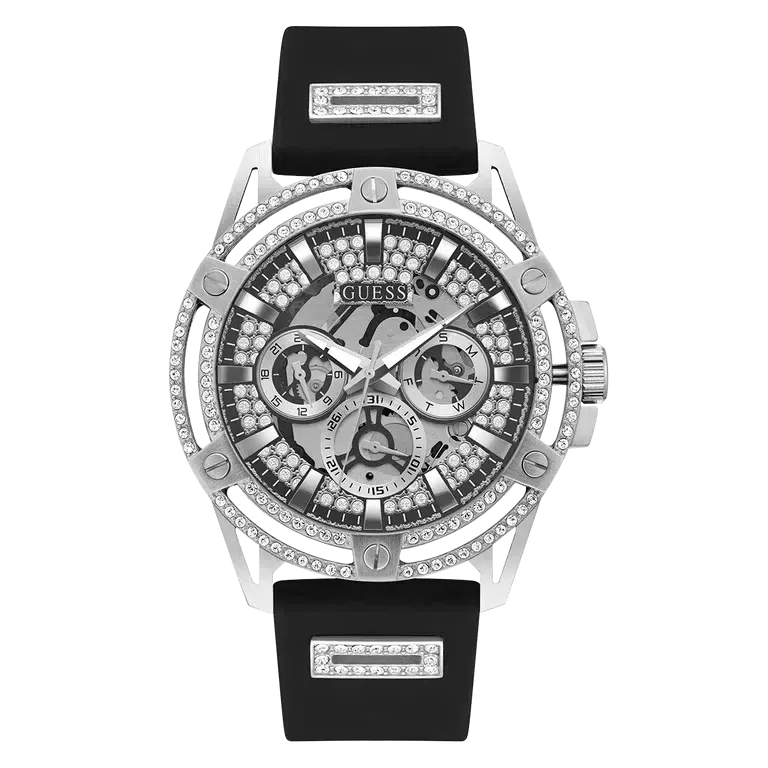 Guess Mens Black Silver Tone Multi-function Watch GW0537G1