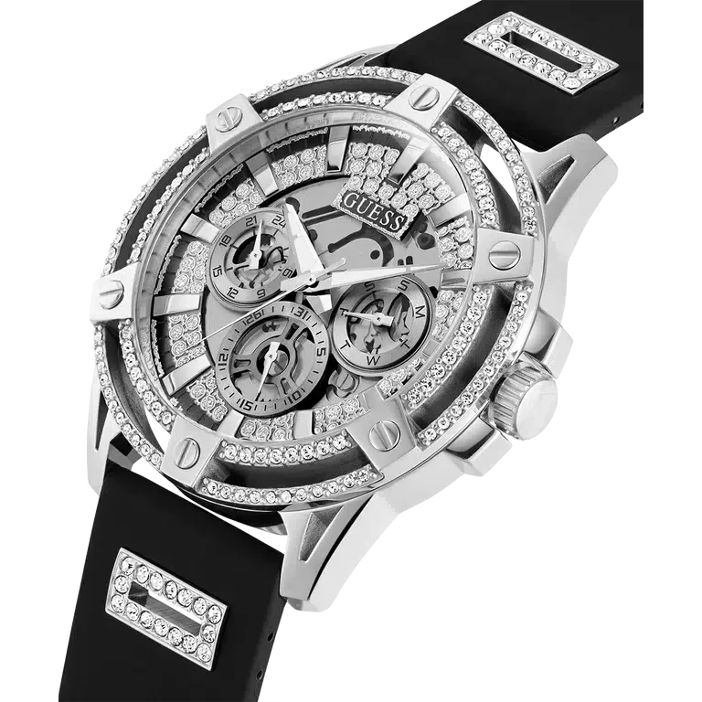 Guess Mens Black Silver Tone Multi-function Watch GW0537G1